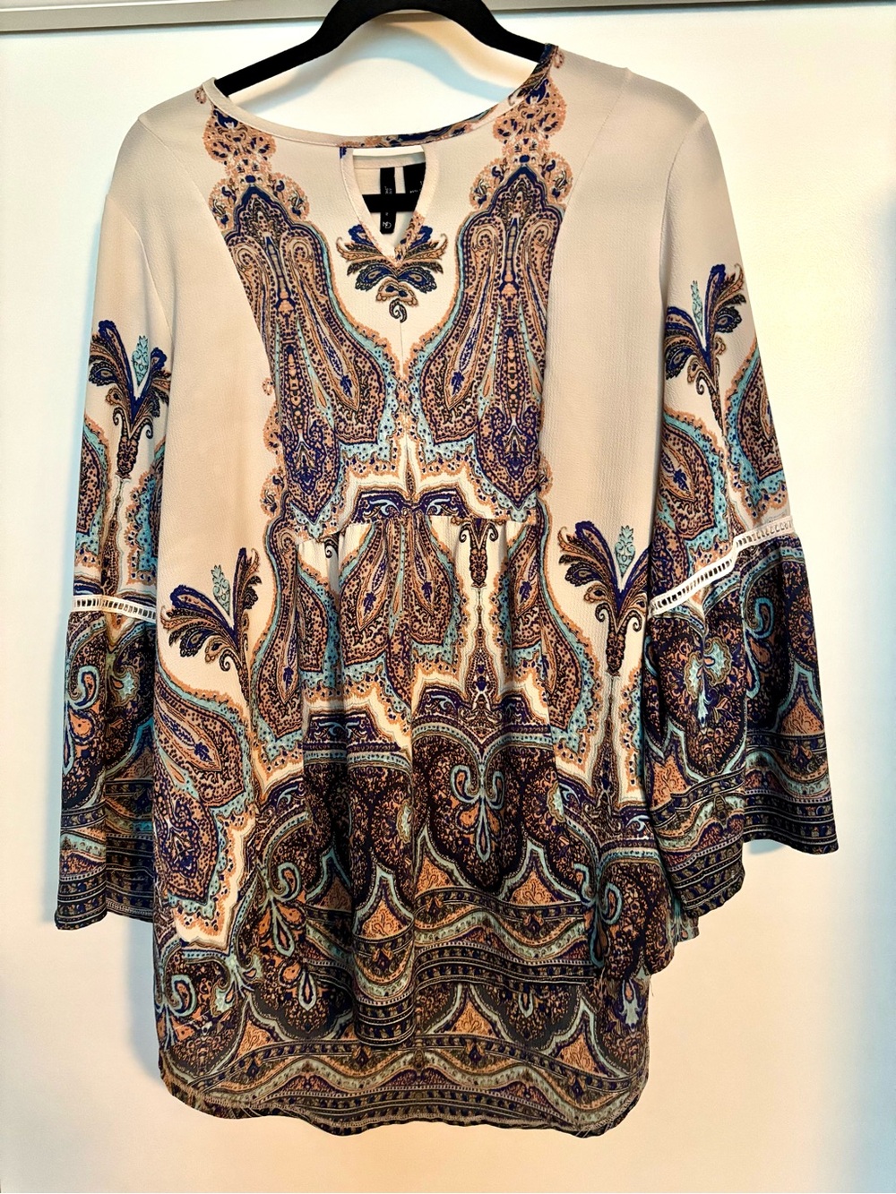 New Directions Paisley Tunic Top 1X Bell Sleeve Boho Blouse